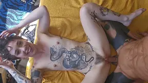 Tattooed hunk Hoss Kado's big dick creampies pierced alt girl Salem