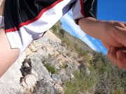 Skinny guy in shorts gradually undresses on the road as the temperature rises (big cum)