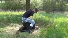 Worthless skinhead sub and fucked outdoors