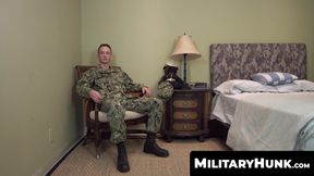 MilitaryHunk.com - Young soldier in uniform strips naked and starts to wank off slowl