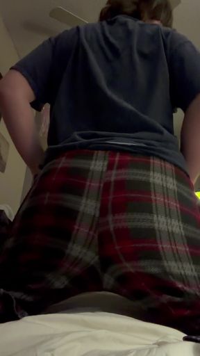 Trans man shows off his ass while playing with boy's pussy