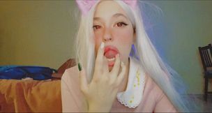 Hot anime girl sucking her beautiful fingers