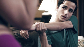 Voluptuous blonde stepmom plays with two dicks