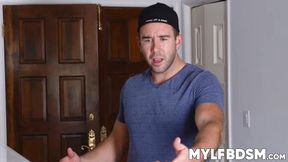 Tied up MILF fucked hard by unexpected visitor after blowjob