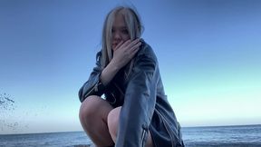 a young student washed the beach with a jet orgasm
