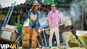 Nico Vegas & Candy Rose get naughty in the village with no mercy for creampies