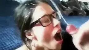 Hot emo girlfriend receiving a face full of cum