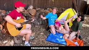 Freeuse Girls - Teens Share Time with Boyfriends during Camp, Featuring Pink Hair Stars