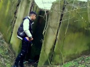 Autumn jerk off under the bridge - from soft cock till cum