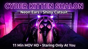 Shalon Cyber Kitten: Neon Ears, Shiny Catsuit & Intimate Gas Mask Pleasure (11 Min MOV HD)