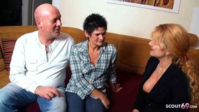 Real German Mature Couple share lucky guy in FFM 3some