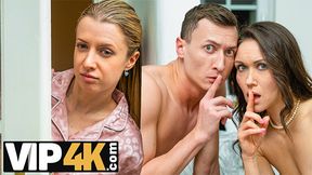 Kinky brunette Kristina Grace gets fingered and fucked by Andrea and Charlie Dean