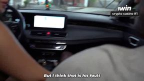 Busty dark haired milf invites a stranger for fuck-fest in the car, he gets bj and hefty backside - multiracial porn!