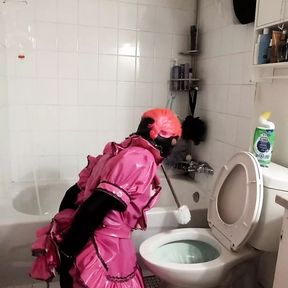 Sissy Maid Cleaning Toilet With New Brush