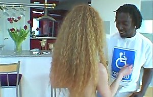Plastic-tittied redhead cunt fucks black guy