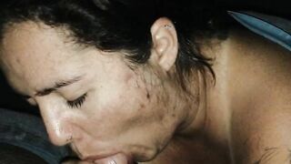 Cocksucking mom hoe blows fat dick and swallows his cum