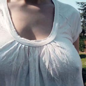 Braless Bouncing Boobs in Shirt While Walking and Running 4