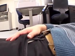 Feisty Japanese teen gets face-fucked by her prof, then trampled