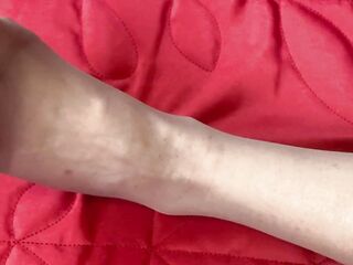 Mrs Aged Feet breasts out in very old work tights