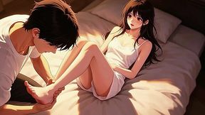 Slim and hot sister in law was horny so she came over to his room for a fuck AI generated