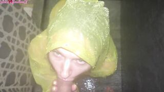 Turned On Mistress Offered Head with Raincoat Into Shower With Cum