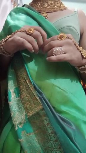 Indian Gay Crossdresser Bottom Gaurisissy pressing and playing with her big boobs in blue saree real homemade sex   Clip 1