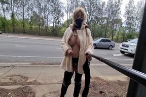 Exhibitionist bi-atch Displaying In A Wool Glaze By A Engaged Road