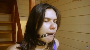OLIVIA SILVER IN PURELY FINANCIAL TRAINING - PART 1 - CREDIT ISSUE - Olivia Silver Tied To The Beam, Gagged With Metal Ring Gag, Collared, Flogged, Vibrated with MW And Tits Stimulated - MP4 1080 HD