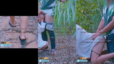 Thai babe lets boyfriend fuck her in the forest doggy style while grinding his shoes