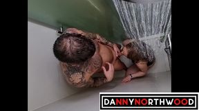 hung ts gets fucked in a hotel and then the shower