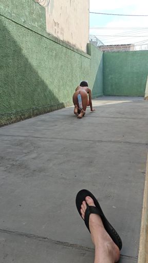 Submissive Playing Like a Pet in the Yard