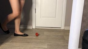 Crush tomato with ballet flats and feet!