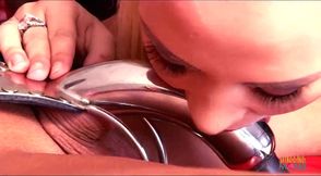 Blondes in latex experience intense pleasure with a big hard cock during a wild threesome.