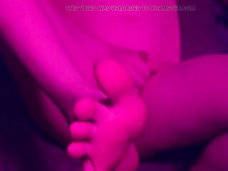 Trans girl strokes her knob and puts her feet in your face