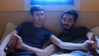 Adorable teens Cesar Rose and Franco Sins film a video
