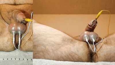 Trying out my new estim gear - Part 2: BDSM ball fetish with a toy and a hot load