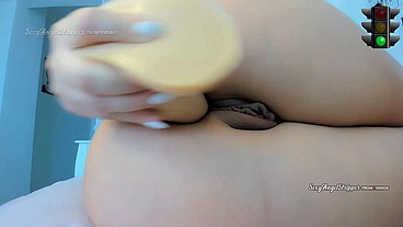 Sexy Police Officer cosplay big tits girl teasing and fucking with her dildo in the green light red light jerk off game
