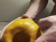 Rearranging pumpkins guts (mouth and anal) heated toy