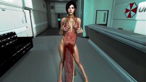 Teasing brunette MILF Ada Wong dances in her transparent dress