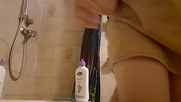 Beautiful Italian milf natural hairy pussy in the shower