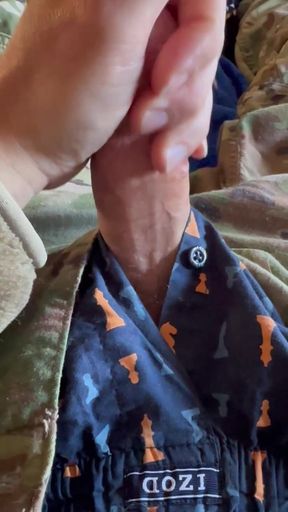 Army Soldier in Uniform Jerks off and Shoots Thick Cum on His Sarge's Boxer Shorts!