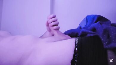 Giant German dick throbs thick cream alone on bed