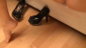 Beautiful feet, nylon and pissing on hard dick