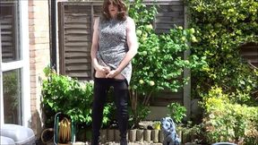 Thigh-booted Crossdresser Strokes Outdoors 2