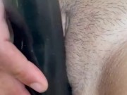 Masc lesbian puts vibrator in her tight virgin pussy.