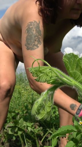 Nudist Garden: Working Naked in the Field   Clip 1