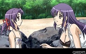 Hentai chick rides cock in 3some at the beach