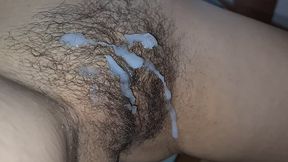 Hard Fuck, Cum on Hairy Pussy