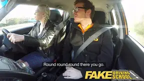 Naughty student in pigtails gets a fully creampie at fake driving school