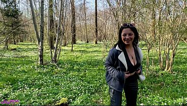 Public Forest Handjob: A Couple Gets Naughty - She Flashes Her Tits and Gives Him a Sneaky HJ in the Woods